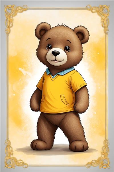 خرس تدی، طرح کارتونی زیبا برای پوستر دیواری با رنگ زرد