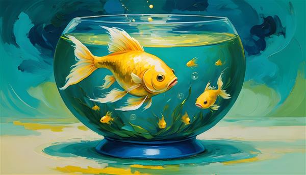 نقاشی رنگ روغن تنگ ماهی، نمادی از برکت و فراوانی در نوروز