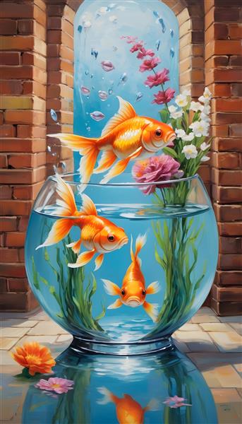 پوستر با طرح تنگ ماهی و گل های بهاری برای نوروز