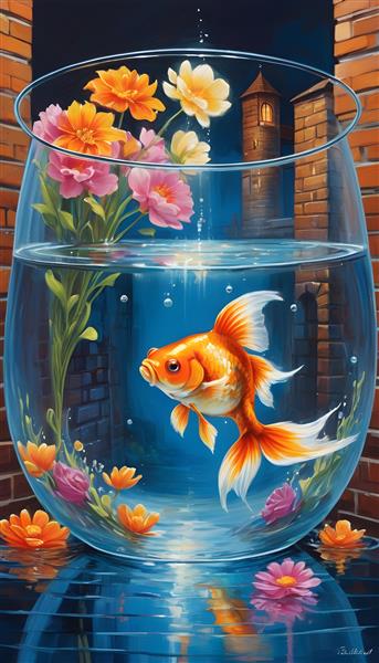 نقاشی تنگ ماهی نوروزی با رنگ های شاد و جذاب