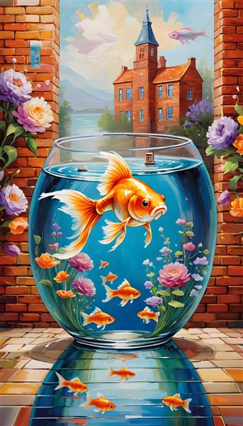 پوستر زیبا با تصویر تنگ ماهی قرمز و گل های نوروزی