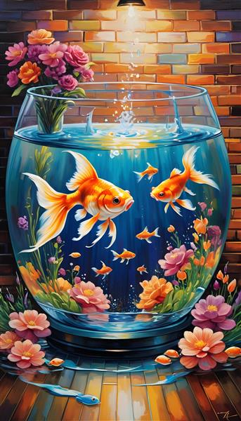 تصویرسازی تنگ ماهی طلایی برای پوستر نوروز