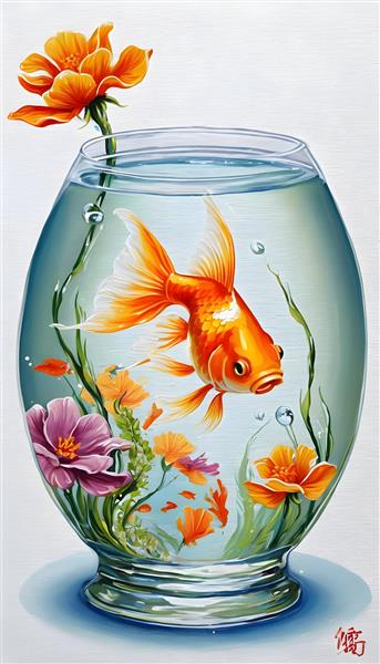 نقاشی تنگ ماهی نوروزی با استفاده از تکنیک آبرنگ