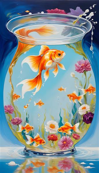 پوستر نوروزی با نقاشی تنگ ماهی و گل های زیبا