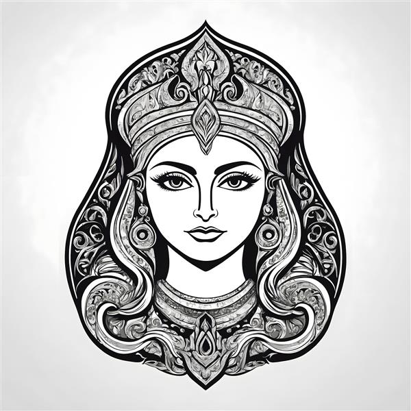 طراحی دستی سردیس ملکه هخامنشی به سبک لوگو