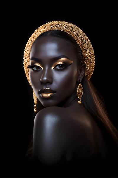 جواهرات طلایی برای زن زیبا و جذاب سیاه پوست