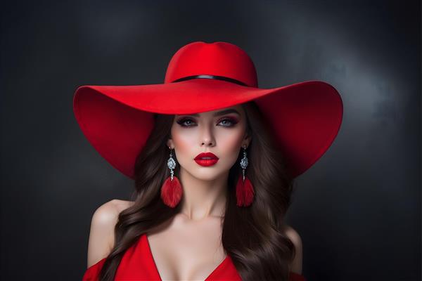 عکس پرتره ی دختری با آرایش و کلاه قرمز، نمادی از زیبایی و جذابیت