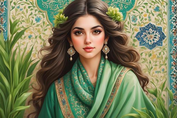 تابلوی نقاشی با جزئیات دقیق از چهره دختر جوان ایرانی