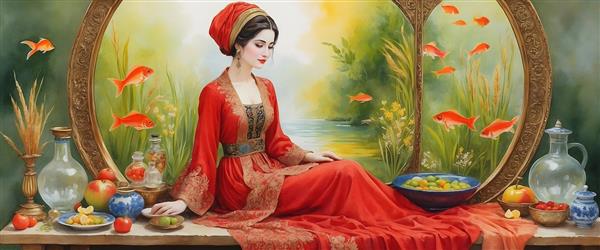 نقاشی آبرنگی، زیبایی و شادابی نوروز با دختر ایرانی