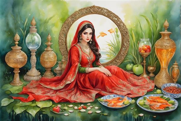 چهره جذاب دختر ایرانی در نقاشی آبرنگی، نمادی از بهار