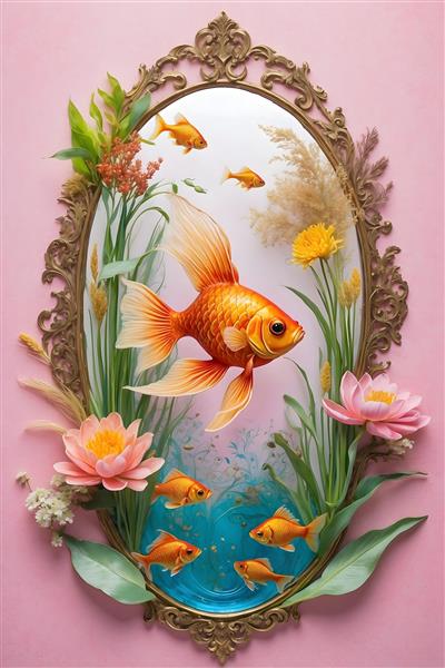 زیباترین نقاشی های دیجیتالی نوروز با تم ماهی قرمز و زمینه صورتی