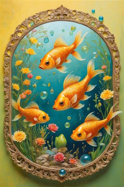 تصاویر تبریک عید نوروز با آیینه و ماهی در پس زمینه زرد