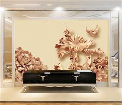 تصویر 2 از گالری عکس پوستر دیواری سه بعدی گل های سنگی صورتی با تم مجسمه