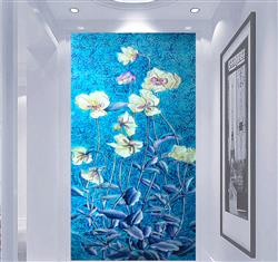 تصویر 4 از گالری عکس پوستر دیواری سه بعدی گل های سفید روی پس زمینه آبی