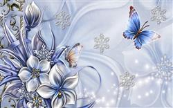 تصویر 1 از گالری عکس پوستر دیواری سه بعدی گل های آبی و نیلی با تم برفی