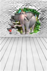 تصویر 1 از گالری عکس پوستر دیواری سه بعدی فیل کارتونی در دیوار شکسته