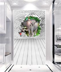 تصویر 2 از گالری عکس پوستر دیواری سه بعدی فیل کارتونی در دیوار شکسته