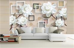 تصویر 3 از گالری عکس پوستر دیواری سه بعدی گل های هلندی سفید و دایره های پس زمینه