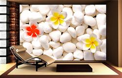 تصویر 3 از گالری عکس پوستر دیواری سه بعدی گل های رنگی رو سنگ های سفید