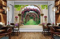 تصویر 7 از گالری عکس پوستر دیواری سه بعدی پنجره با منظره تونل ستون ها و گل ها