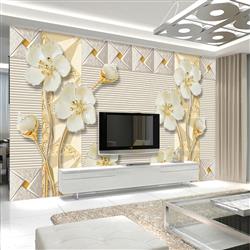 تصویر 2 از گالری عکس پوستر دیواری سه بعدی گل های هلندی سفید با شاخه های طلایی