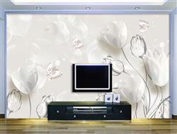 تصویر 3 از گالری عکس پوستر دیواری سه بعدی گل های سفید با تم خاکستری