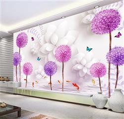 تصویر 3 از گالری عکس پوستر دیواری سه بعدی گل های بنفش و صورتی در آب