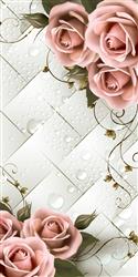 تصویر 1 از گالری عکس پوستر دیواری سه بعدی گل های صورتی با پس زمینه سفید مربعی و شبنم