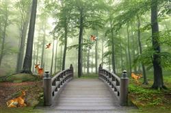 تصویر 1 از گالری عکس پوستر دیواری سه بعدی پل پوبی گذرا از جنگل با درختانی بلند