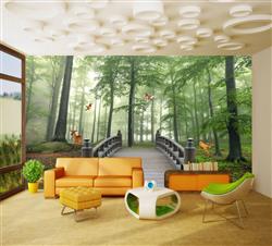 تصویر 3 از گالری عکس پوستر دیواری سه بعدی پل پوبی گذرا از جنگل با درختانی بلند