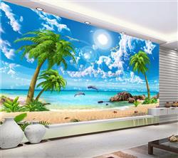 تصویر 2 از گالری عکس پوستر دیواری سه بعدی ساحل و دریا و درخت های نخل