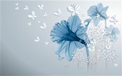 تصویر 1 از گالری عکس پوستر دیواری سه بعدی گل های آبی بزرگ و پروانه ها