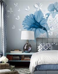 تصویر 3 از گالری عکس پوستر دیواری سه بعدی گل های آبی بزرگ و پروانه ها