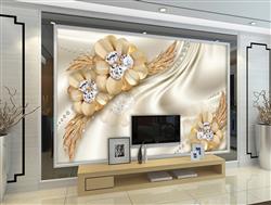 تصویر 3 از گالری عکس پوستر دیواری سه بعدی گل های بژ با الماس های وسطشون