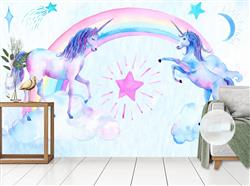 تصویر 2 از گالری عکس پوستر دیواری سه بعدی اسب های تک شاخ و رنگین کمان