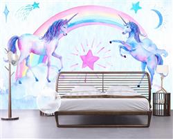 تصویر 4 از گالری عکس پوستر دیواری سه بعدی اسب های تک شاخ و رنگین کمان