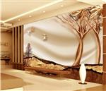 تصویر 3 از گالری عکس پوستر دیواری سه بعدی درخت ها و پرندگان و زمین طلایی