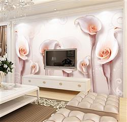 تصویر 2 از گالری عکس پوستر دیواری سه بعدی گل های شیپوری صورتی سفید