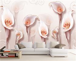 تصویر 4 از گالری عکس پوستر دیواری سه بعدی گل های شیپوری صورتی سفید