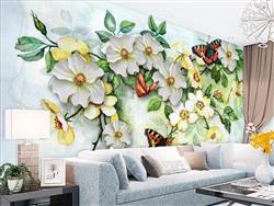 تصویر 3 از گالری عکس پوستر دیواری سه بعدی گل ها و پروانه های نقاشی شده ی زیبا