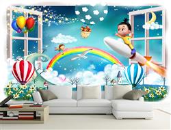 تصویر 7 از گالری عکس پوستر دیواری سه بعدی کودک سوار موشک