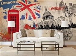 تصویر 2 از گالری عکس پوستر دیواری سه بعدی باجه تلفن قرمز و پس زمینه نقاشی انگلستان