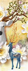 تصویر 6 از گالری عکس پوستر دیواری سه بعدی سر گوزن و گل های زرد و سفید