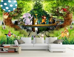 تصویر 6 از گالری عکس پوستر دیواری سه بعدی حیوانات کارتونی در خانه ی درختی