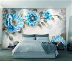 تصویر 6 از گالری عکس پوستر دیواری سه بعدی نقاشی گل های آبی با پس زمینه ی سفید