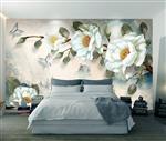 تصویر 6 از گالری عکس پوستر دیواری سه بعدی نقاشی گل های سفید و برگ های سبز با پس زمینه ی سفید