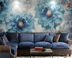 تصویر 3 از گالری عکس پوستر دیواری سه بعدی نقاشی گل های آبی با مرکز خاکستری