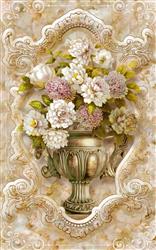 تصویر 1 از گالری عکس پوستر دیواری سه بعدی گلدان نقاشی شده ی بژ با گل های صورتی و سفید