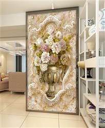 تصویر 2 از گالری عکس پوستر دیواری سه بعدی گلدان نقاشی شده ی بژ با گل های صورتی و سفید