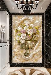 تصویر 6 از گالری عکس پوستر دیواری سه بعدی گلدان نقاشی شده ی بژ با گل های صورتی و سفید